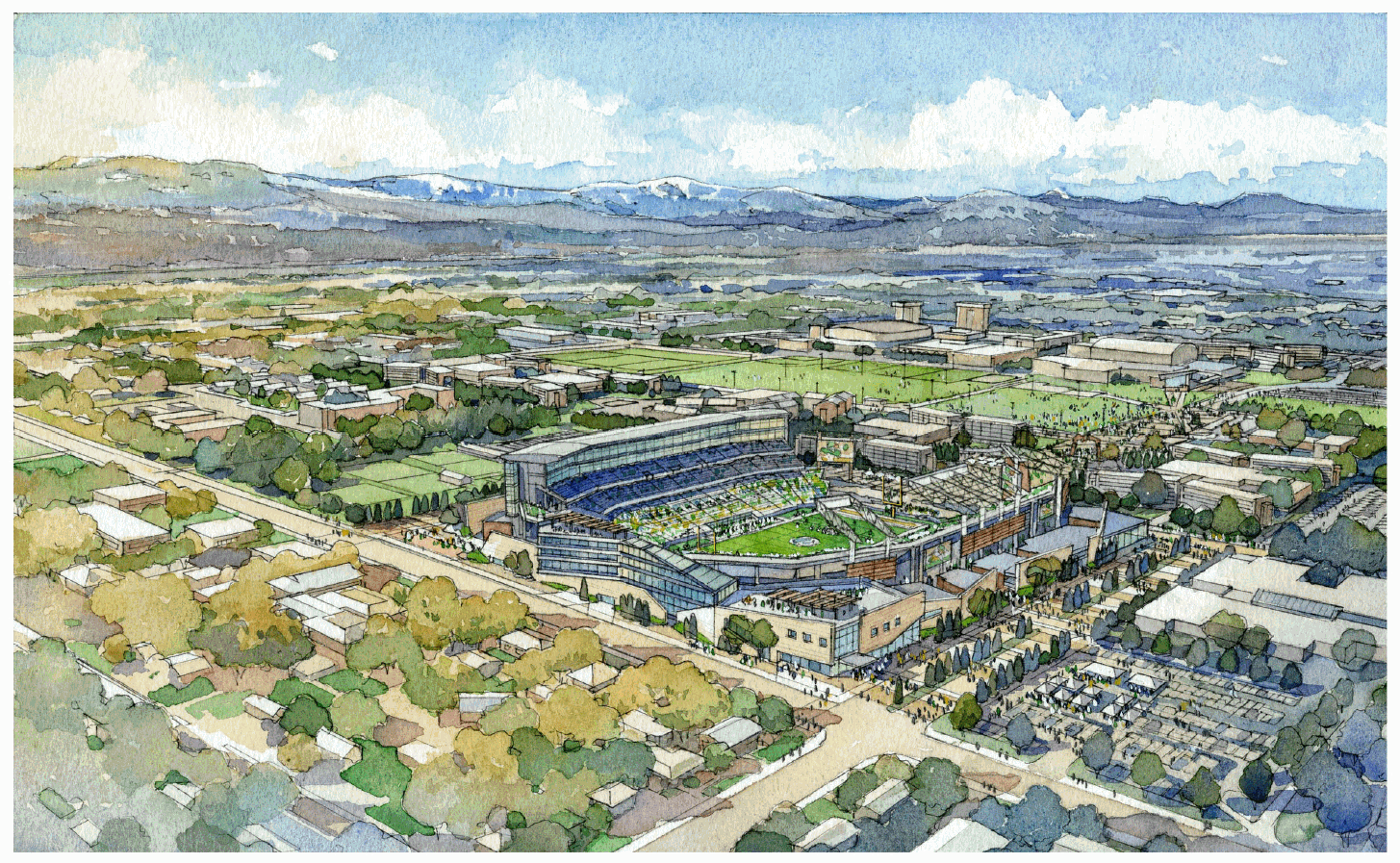 An artist's rendering of what an on-campus stadium could look like. The architecture firm Populous has been hires by CSU to help design a potential stadium.