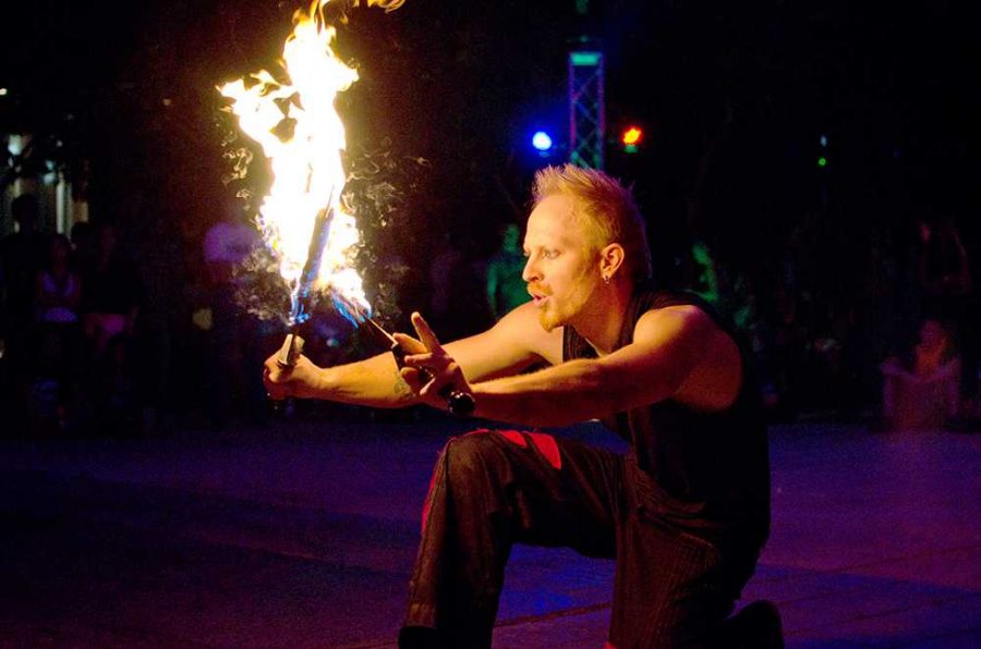 Fire dancer Keile Altair performs at Ramapalooza outside of the Lory Student Center Friday night. Altair also performed for last years Ramapalooza event that includes a variety of events to welcoming the Freshmen class.