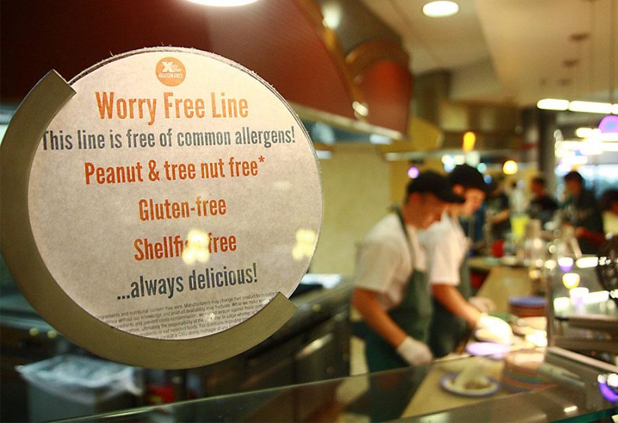 Many dining halls have incorporated several ways of ensuring that students with allergies are safe from having their food contaminated by allergens. The Worry Free Line such as this one at Rams Horn is one of the many ways the dining halls are keeping their students safe.