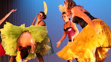 The Cupcake Cabaret is shocked as one of their members shows a little too much during dress rehearsal at the Lincoln Center in Fort Collins on Thursday October 4.