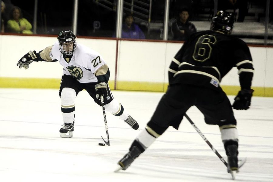 Forward Adrian Olson looks to score in the third period of Friday nights 5-2 victory over The University of Colorado at the Pepsi Center.