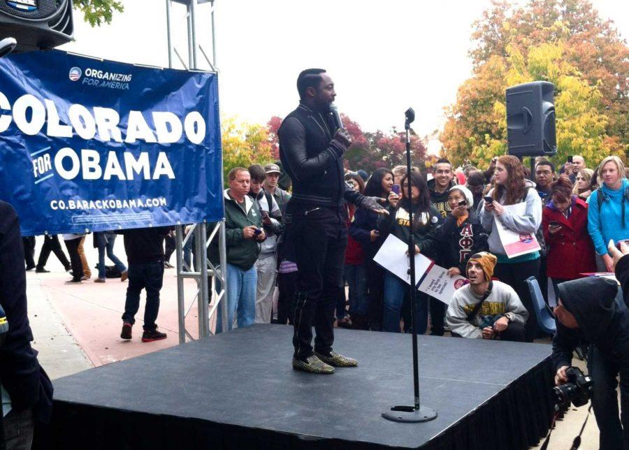 will.i.am speaks to students about voter registration on the LSC plaza Oct 4, 2012. The last day to register to vote in Colorado is Oct 9.