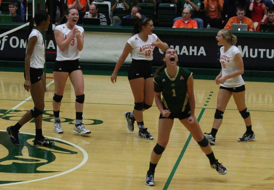 The Rams Volleyball team faces off against the UNLV Rebels at Moby Arena Thursday November 8, 2012. The Rams defeated the Rebels three sets to zero.