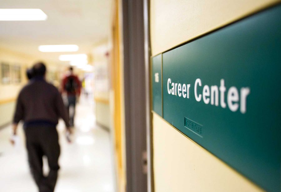 Students walk by the Career Center on the main level of the Lory Student Center Wednesday afternoon. The Career Center is one of the main resources on campus to prepare your resume for the upcoming job fair on Feb. 5 and 6.