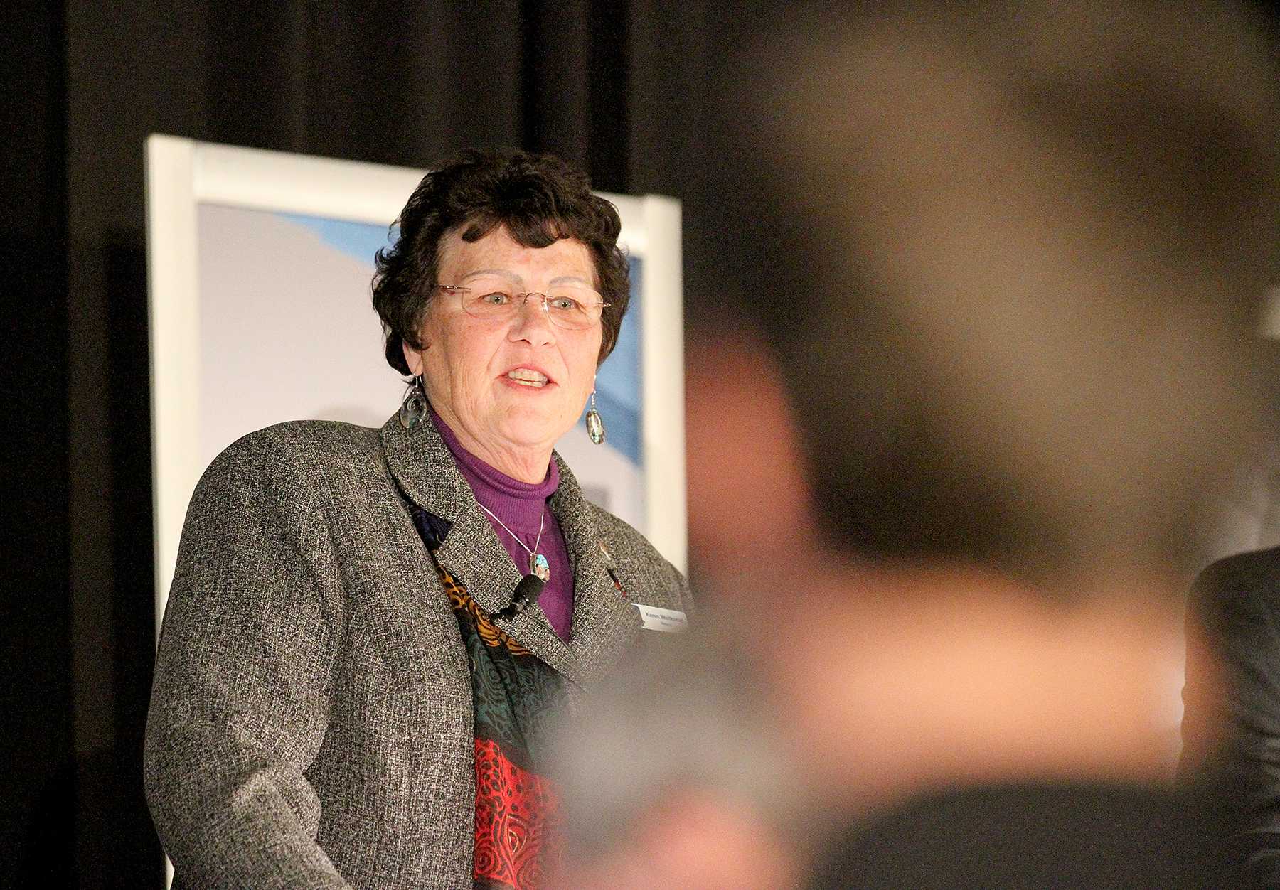 Mayor Karen Weitkunat delivers the State of the City Address at the Fort Collins Museum of Discovery Tuesday evening to a captive audience. The Address had a successful turnout with many smiling faces.