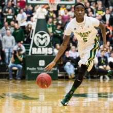 Jon Octeus dribbles down court at Moby Arena