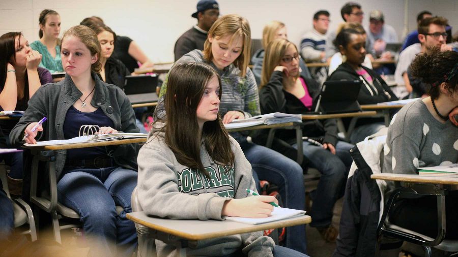 Honors Soceity President Lauren Hartsough sit in her Biological Psychology class Thursday afternoon. Hartsough represents the 45% of students at CSU who recieve scholarships.