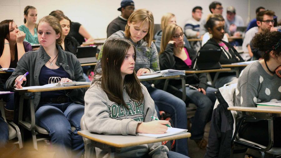 Honors Soceity President Lauren Hartsough sit in her Biological Psychology class last Thursday afternoon. Hartsough represents the 45% of students at CSU who recieve scholarships.