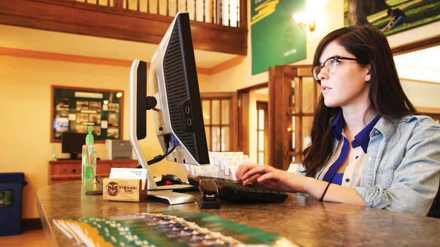 Junior Communications major, Hannah Vancuren, works the admissions office desk at CSU. She typically sees the biggest rush of prospective students in April as apllication and admission deadlines reach their end.