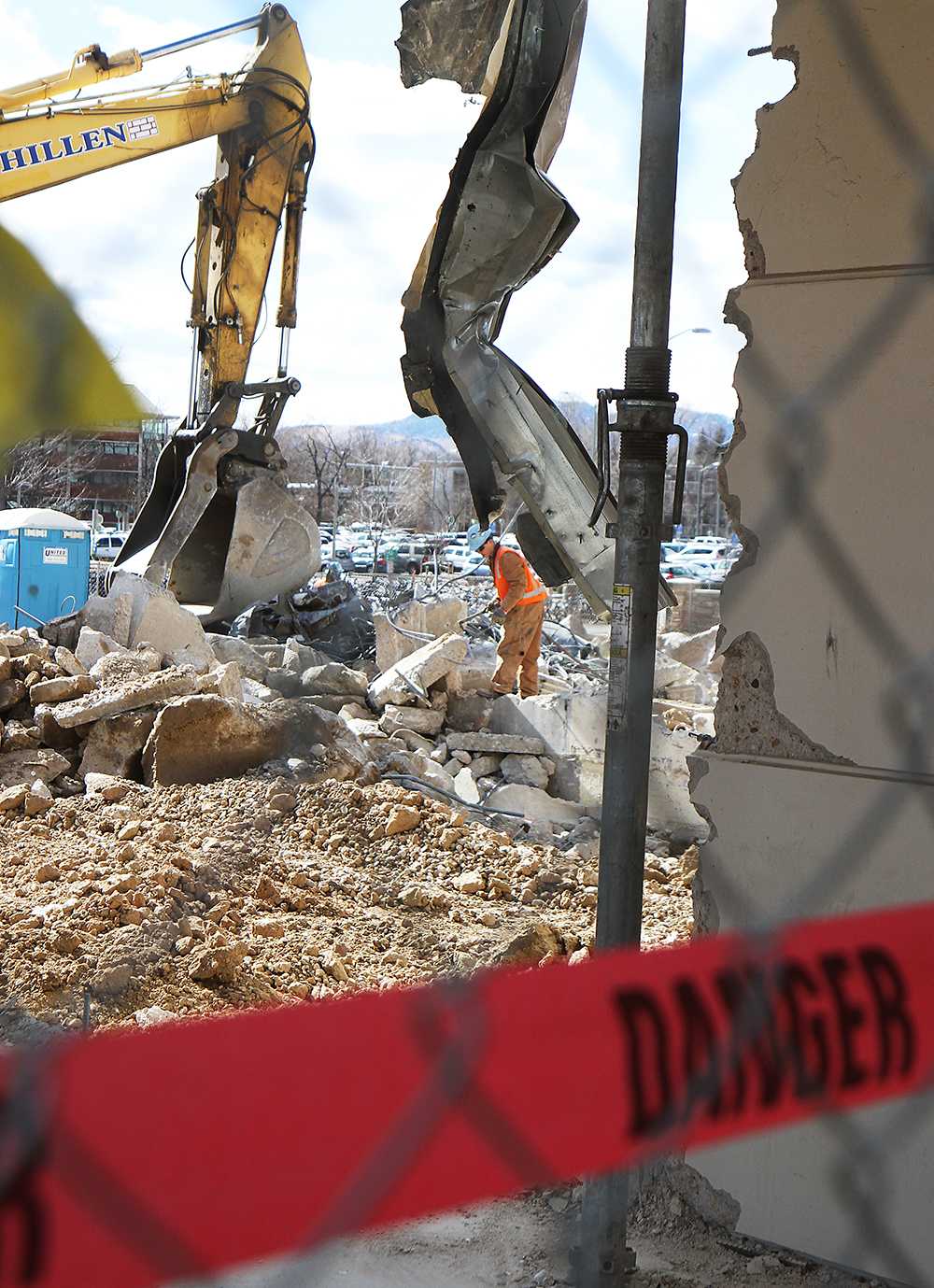 Construction workers tear down the section of the LSC that was once the ASCSU senate chambers. The construction is part of the elaborate renovation of the LSC.