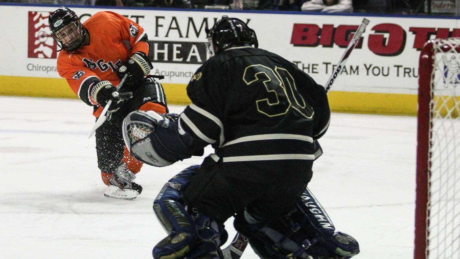 Vincent DiTirro (29) takes a shot during the second period of Tuesday nights matchup agains rival CU at the Budwiser Events Center. The Rams defeated the Buffs 7-3 to sweep the four game series.