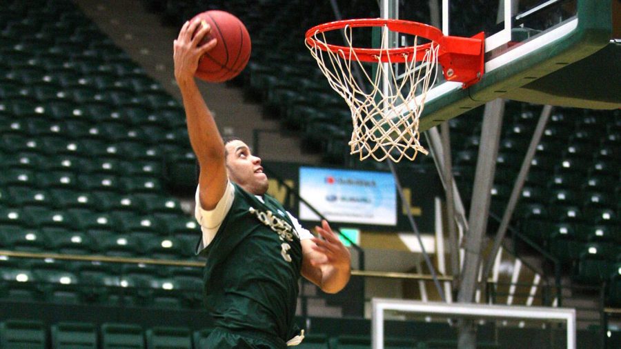 Sophomore Guard Daniel Bejarano, 2, leaps for a dunk in practice last week in Moby Arena. Tomorrow the Rams will play Nevada in Moby at 6:30 p.m. for the last home game.