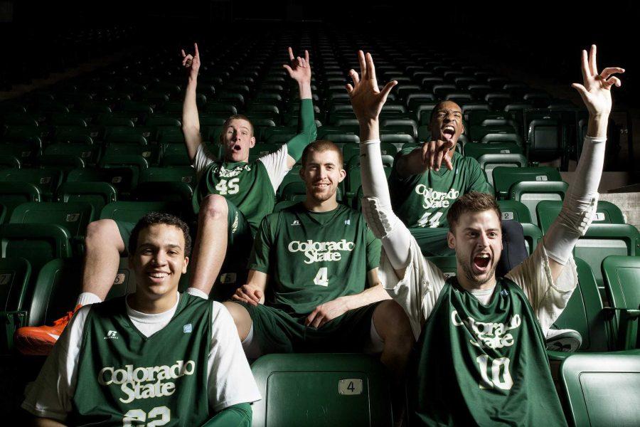 Top row left to right: Colton Iverson (45), Greg Smith (44), middle row: Pierce Hornung (4), bottom row: Dorian Green (22), and Wes Elkmeier (10) near the end of their CSU basketball career as they will be graduating by the end of the school year. The senior Rams prepare for their upcoming games in Las Vegas for the Mountain West Championship.