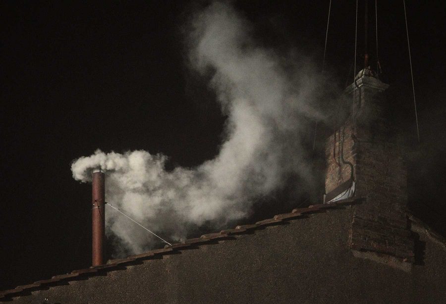 White Smoke is seen from the roof of the Sistine Chapel signaling that the cardinals elected a new pope. (Credit Image: © Evandro Inetti/ZUMA24.com)