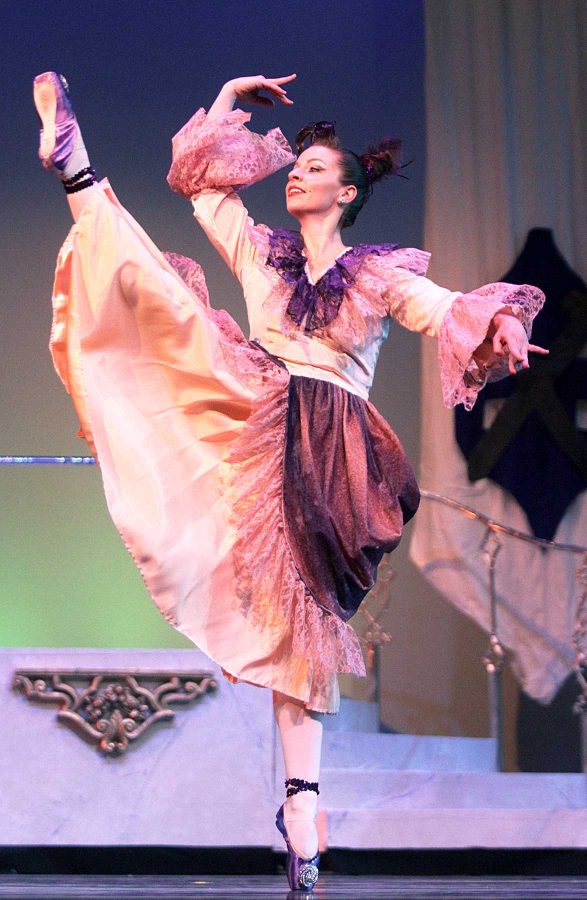 Laurel Brubacher, playing one of the step-sisters, shows off at the Princes ball during rehearsal for the Canyon Concert Ballets performance of Cinderella. The performances will be held April 13 and 14 at 2pm.