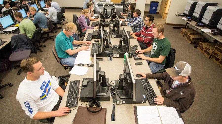 Various business students work in the business computer lab inside Rockwell hall Wednesday afternoon. The CSU College of Business was recently awarded the top Business College in the state by Bloomberg magazine.