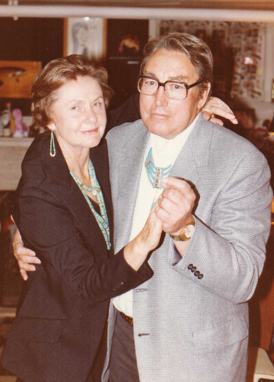 Doris, left and Dell Dreher take a dance many years after their young marriage. Doris says that they got married so early because war was declared on Pearl Harbor.