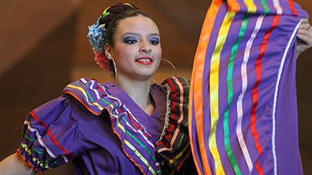 Dancers celebrate Cinco de Mayo with El Centro in the LSC Theatre Thursday afternoon. Cinco de Mayo commemorates the Mexican army’s victory over France at the Battle of Puebla during the Franco-Mexican War from 1861-1867.
