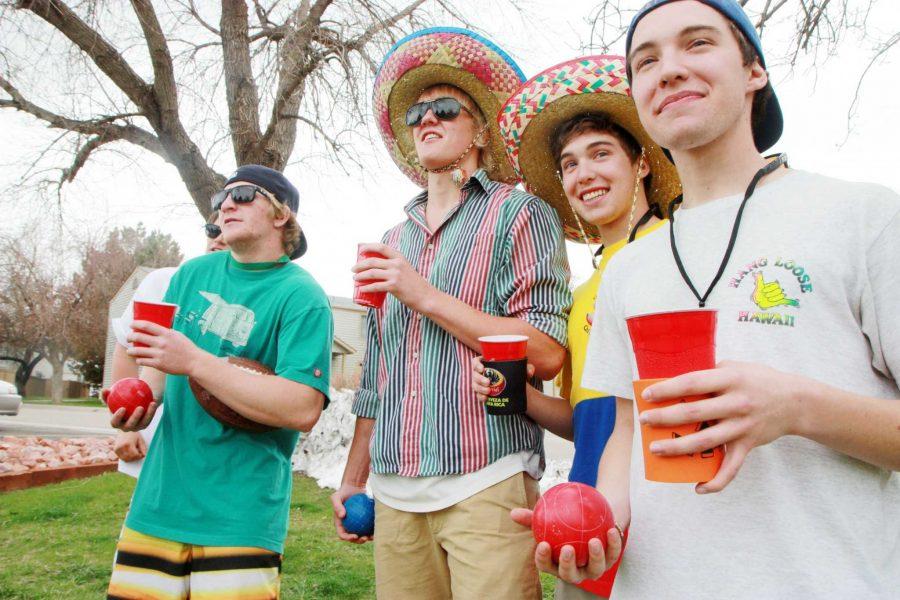 Dylan Wegrzyn, Sam Griffith, Andrew Barr and Conner Dorris sport some festive Sombreros while playing bocce ball Sunday afternoon. Many CSU students and Fort Collins community members ventured outside in the good weather to celebrate Cinco de Mayo.