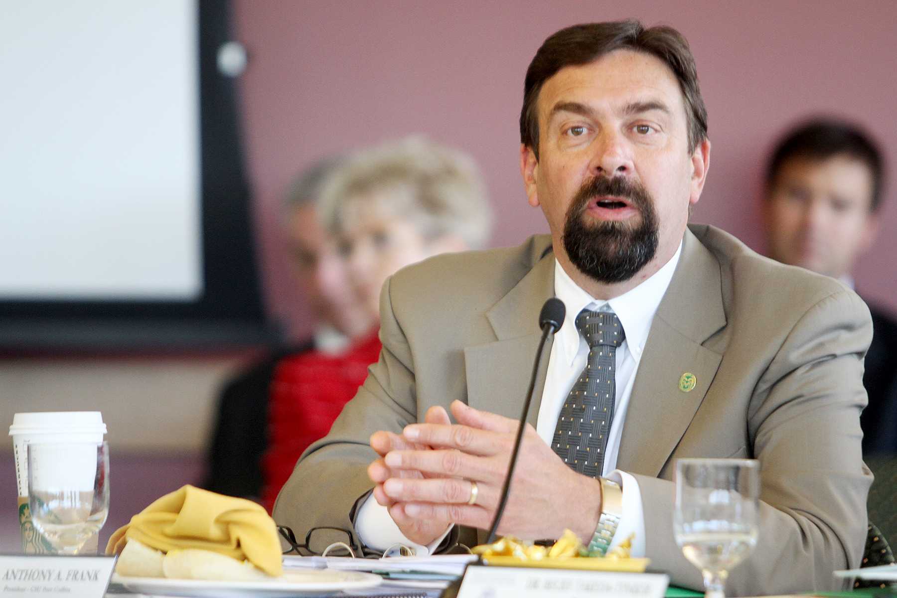 President Tony Frank addresses the board of governers at their Regular Board Meeting on Friday. The board elected Dorothy Horrel of Wheat Ridge as chair at this meeting.