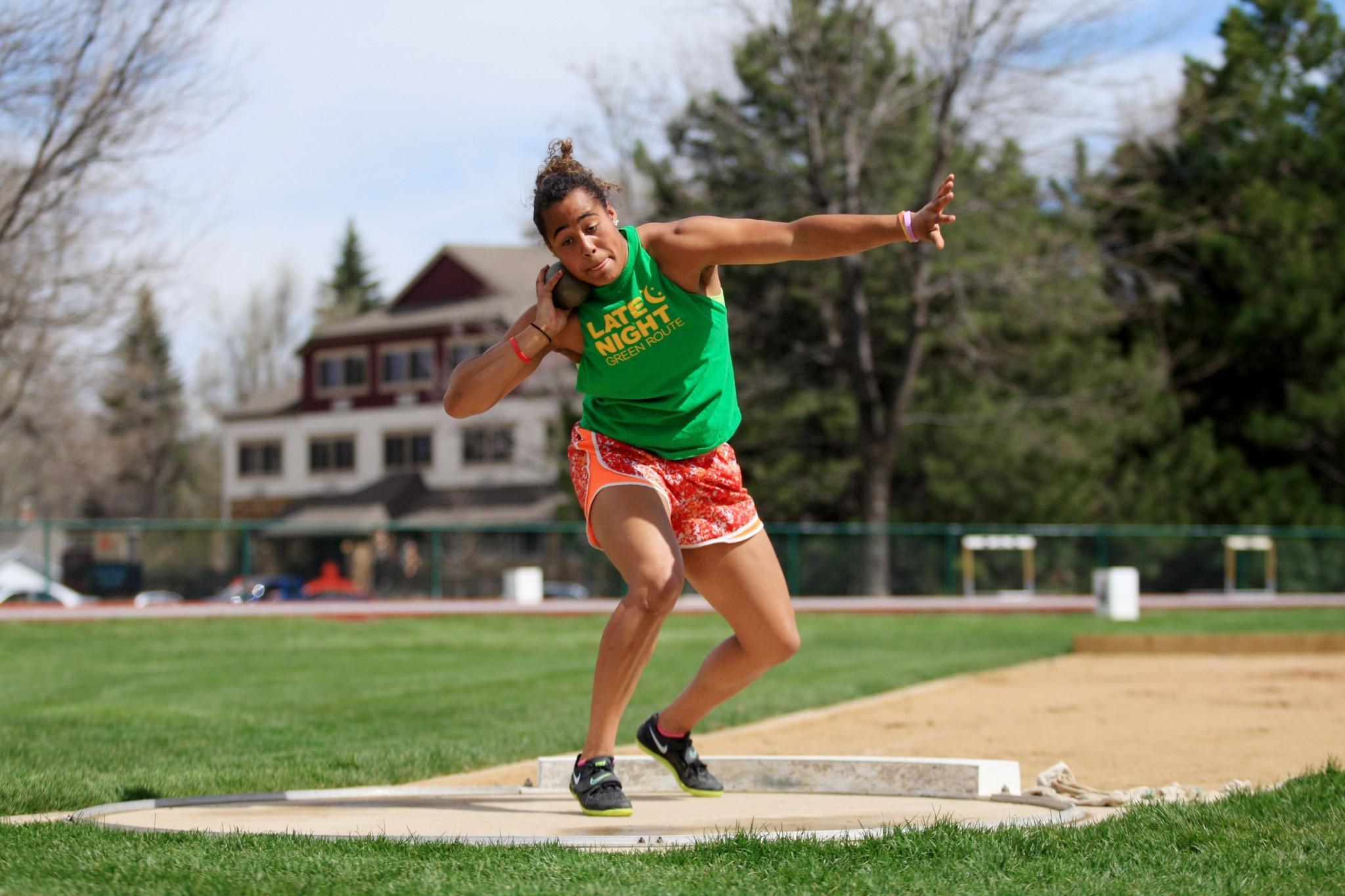 An athlete with a lot of shinning potential, Kiah Hicks exercises her throwing arm Tuesday afternoon in preperation for the Las Vegas meet this coming Saturday.