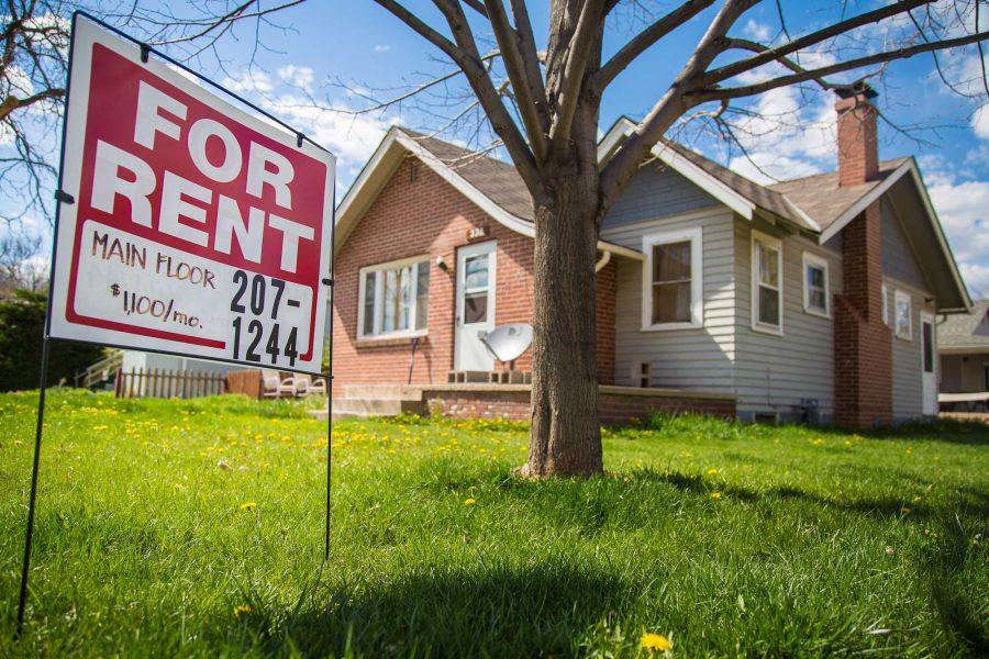 A For Rent sign sits in front of a house on the east side of campus yesterday afternoon. Rental rates at many places around Fort Collins are begin to rise on a yearly basis. (Collegian File Photo)