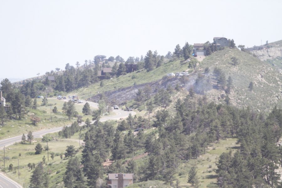 A view of the burn area and local firefighters containment efforts