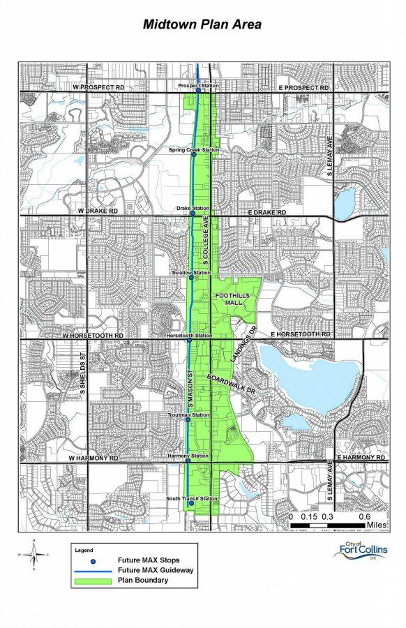 The Fort Collins Midtown Plan outlines the area that would be affected, including Mason Street Corridor from Prospect Road, out past Harmony Road, in Fort Collins.