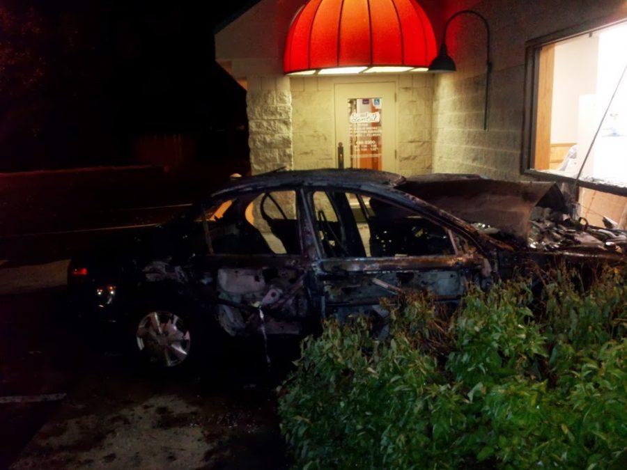 A blue Saturn crashed into the Comfort Dental offices on Lemay St. Photo courtesy: Dr. Al Tripam
