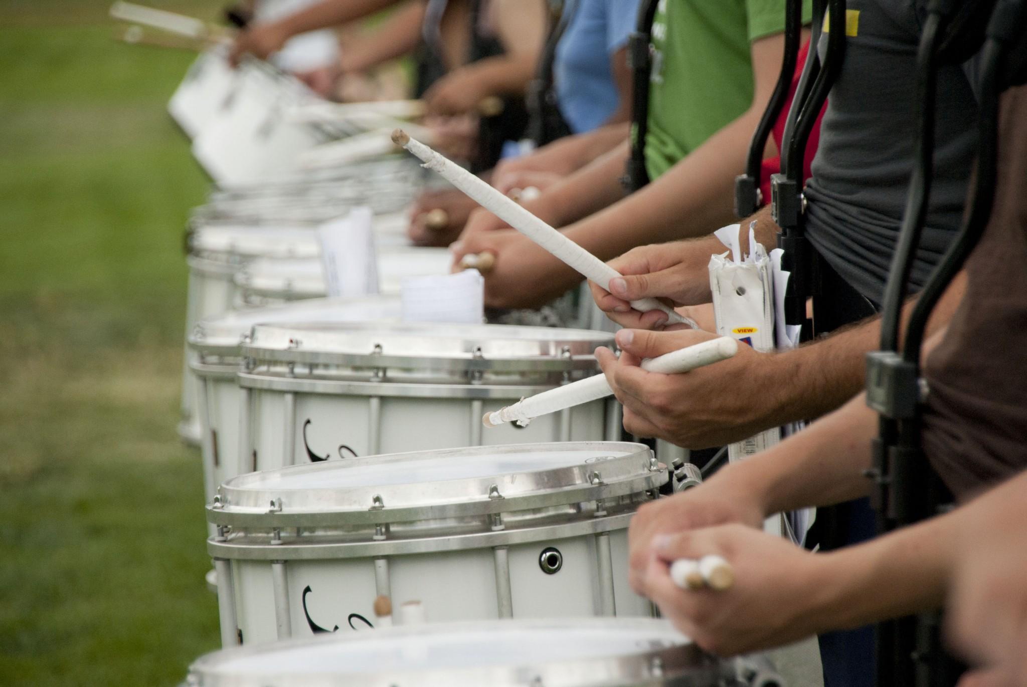 CSU Marching Band drummers practice for their performance at the Rocky Mountain Showdown. Photo by Anne-Marie Kottenstette.