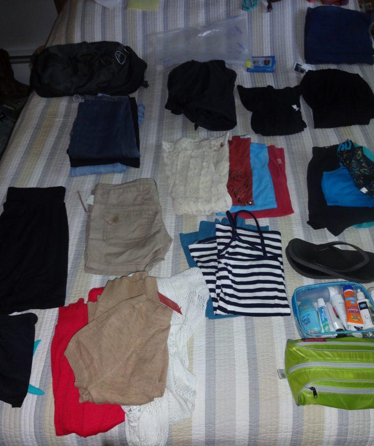 My clothes laid out before packing. (Photo by Lauren Klamm)