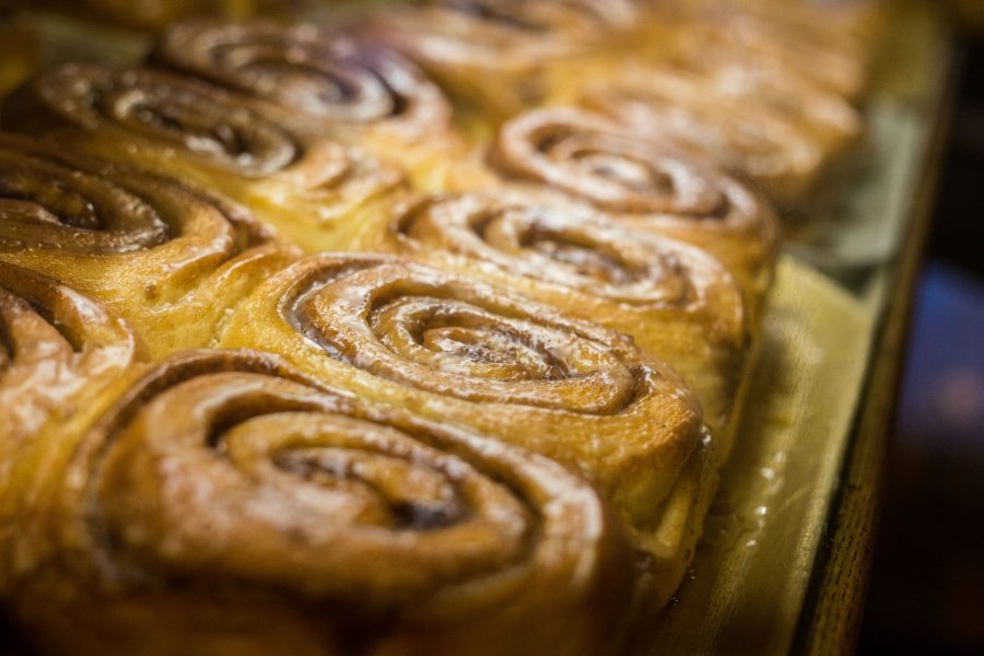 Displayed in the front counter, the cinnamon rolls are one of the most popular items at the Silver Grill Cafe