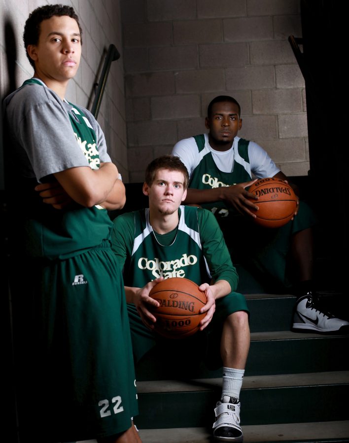 From left, sophmore point guard Dorian Green, sophmore guard Jesse Carr, and senior forward Andre McFarland will be three main components to the 2010/2011 mens basketaball team.
