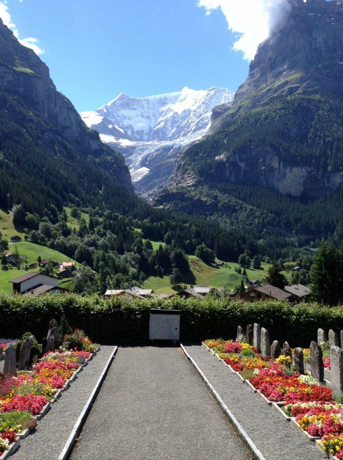 View of the Jungfrau from the Grindenwald cemetery. (Photo by Lauren Klamm.)