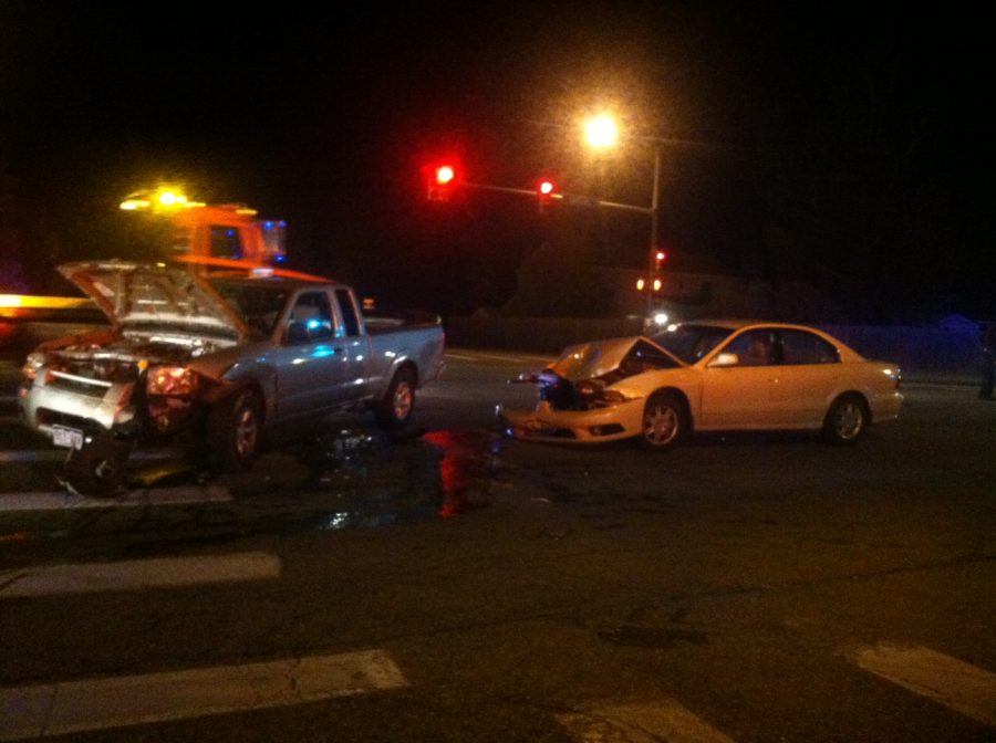 Two cars collided at the intersection of Shields Street and Swallow Road Friday night, Oct. 25.