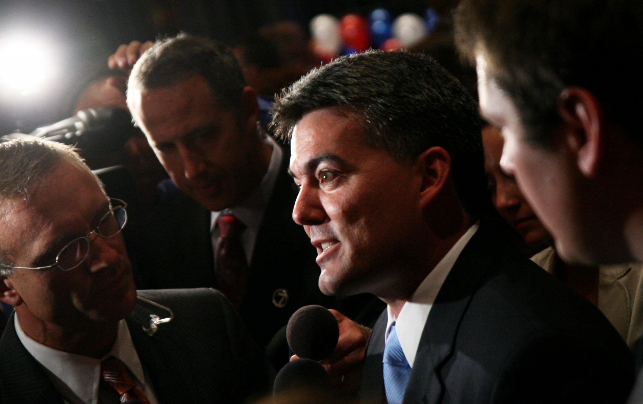 Cory Gardner talks with reporters after being elected to the U.S. Congress Tuesday night. Gardner edged out Betsy Markey for the position.