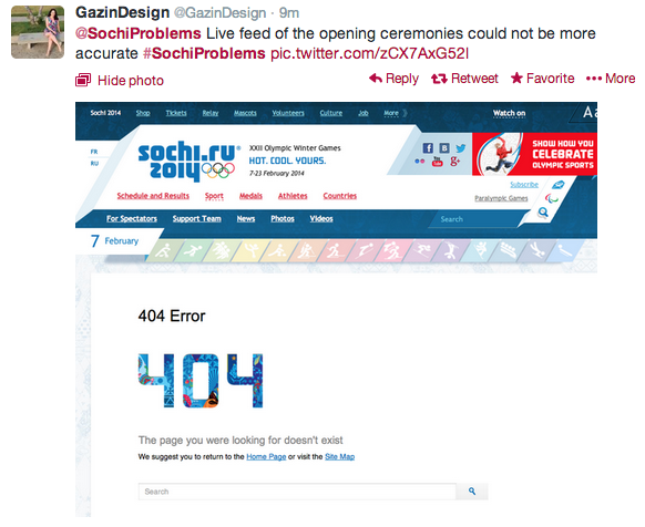 Sochi, opening ceremony, 404 error