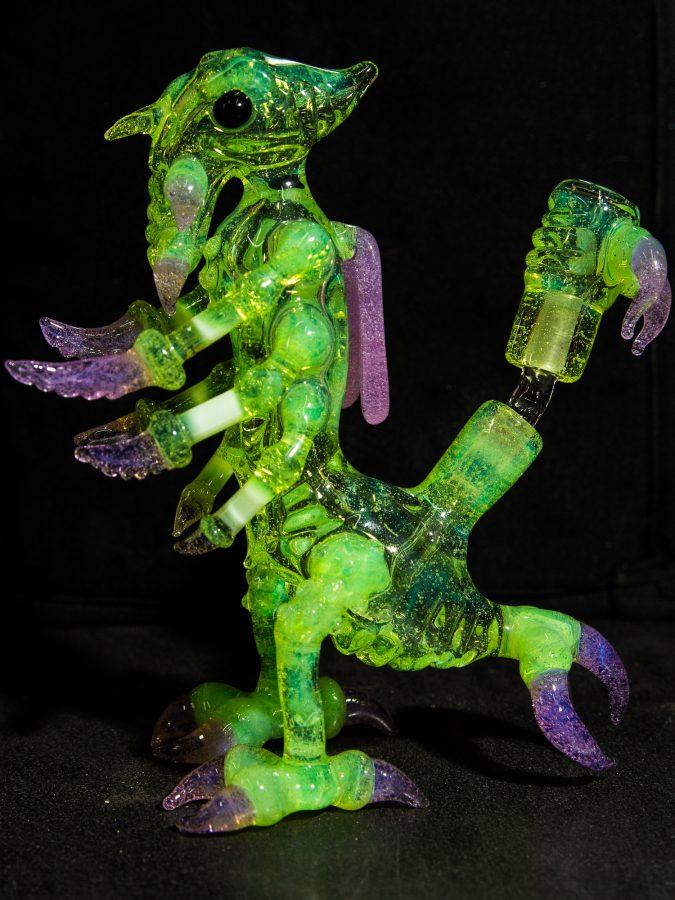 This is a glass sculpture that was crafted by Skye Perry, a co-owner of Glass Antixx.