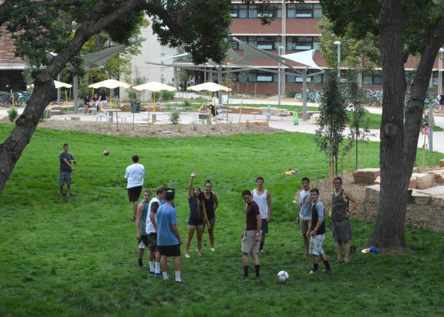 Aside from pingpong balls at Corbett Hall, new residents of Laurel Village whipped out their soccer balls and footballs to celebrate day one of dorm life.