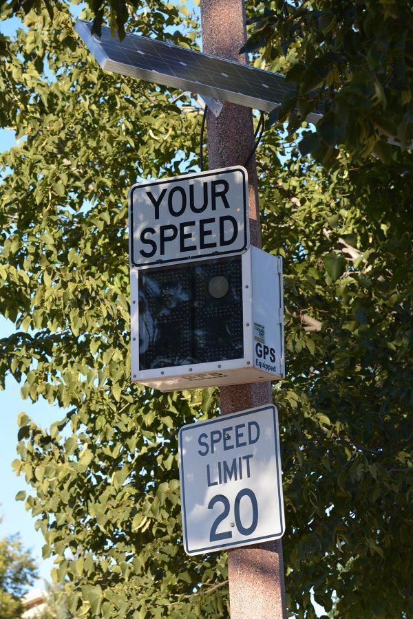 Solar energy helps power speed limit monitors at Colorado State University. In an effort to make CSU's campus 'green,' solar panels are used throughout campus.