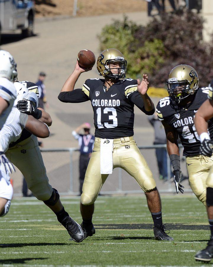 Colorado quarterback Sefo Liufau (13) will be a key focus for the Colorado State defense in Friday night's Rocky Mountain Showdown. (Courtesy: CU Athletics)