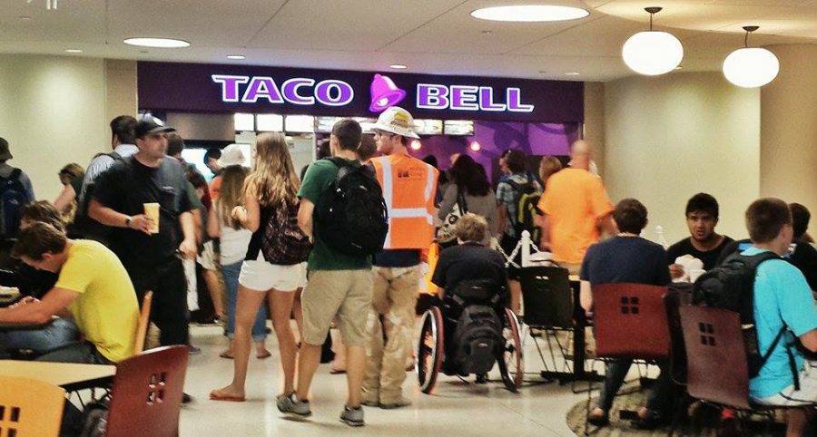 Students wait in line for Taco Bell, one of the dining establishments in the Lory Student Center food court on Aug. 25. (Photo credit: Hannah Ditzenberger)
