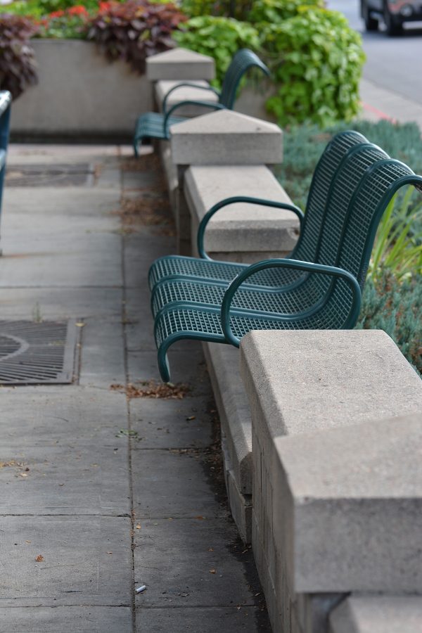 Benches line the streets in Old Town Fort Collins for people to sit and rest. However,these benches are where much of the homeless population in Fort Collins can be found. (Photo Credit: Megan Fischer)