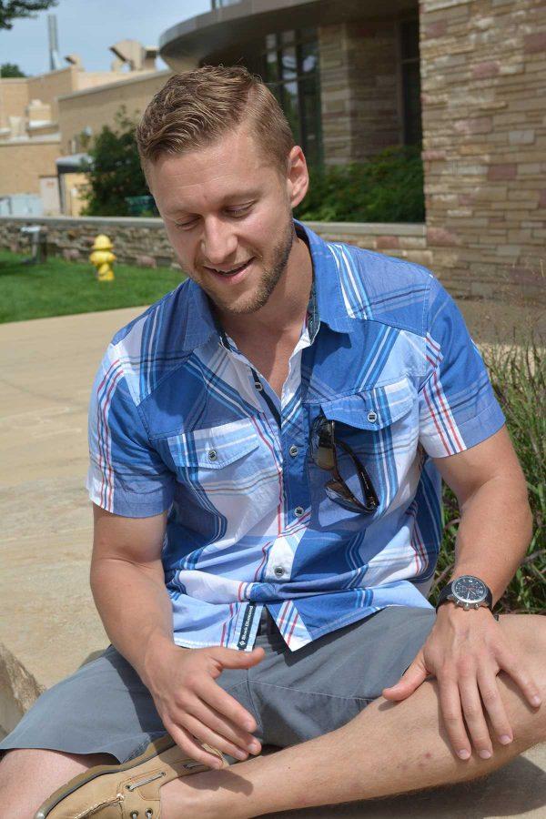 Colorado State alumnus, Michal Kmita, expressing his passion for humanitarian development. Kmita came to campus Friday to recruit volunteers for his organization, Invictus Initiative. The organization takes a different approach to humanitarian development. (Photo Credit: Megan Fischer)