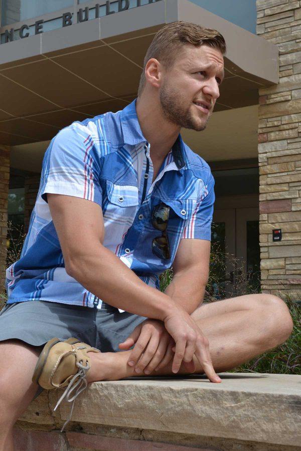 Michal Kmita, a Colorado State alumnus, explains his organization, Invictus Initiative. Kmita came to campus Friday to recruit volunteers for the organization, which takes a different approach to humanitarian development. (Photo Credit: Megan Fischer)