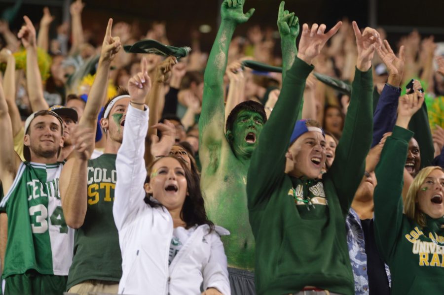 CSU students cheer on their football team during the 2014 Rocky Mountain Showdown. (Photo by Cisco Mora)
