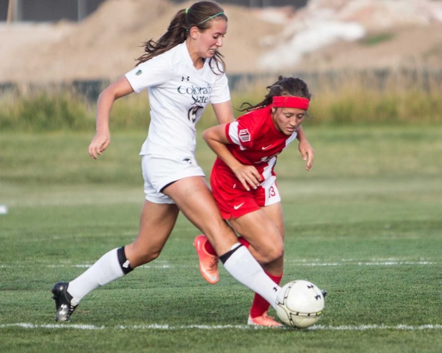CSUs Kasey Dietrch fouls UNLVs Dakota Blazak, which resulted in a penalty kick. The Rams lost to the Rebels 1-0 on Friday afternoon.