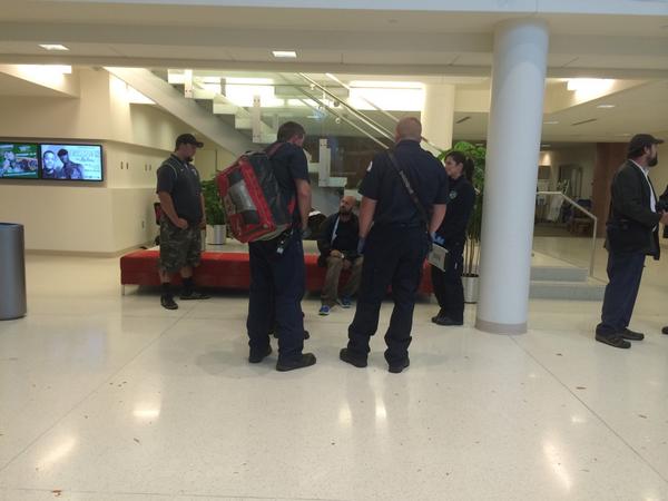 Colorado State University police stand around Ronald Underwood, who was punched on the Plaza, in the LSC on Oct. 9