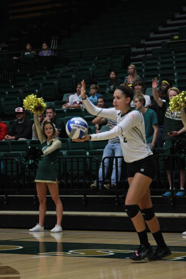 Cassidy Denny serves the ball in the first set of Saturdays win over Fresno State at Moby Arena.