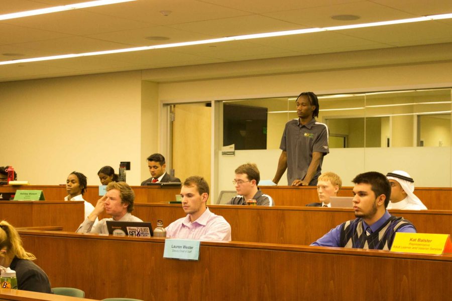 ASCSU Senator Kwon Yearby stands during the ASCSU Senate meeting during the impeachment process Wednesday. (Photo Credit: Caitlin Curley)